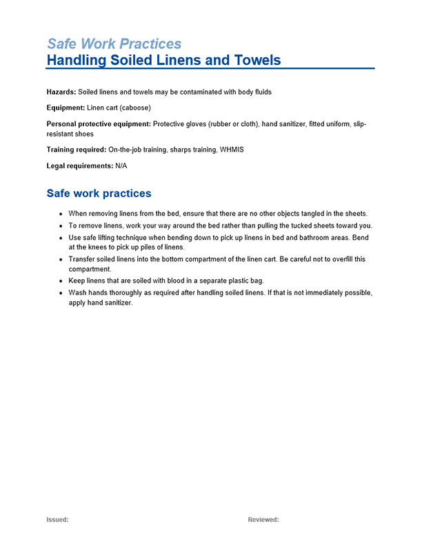 Safe Work Practices: Handling Soiled Linens and Towels | go2HR Resources