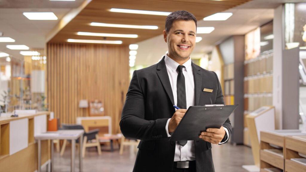 Hotel worker doing a workplace health & safety audit.